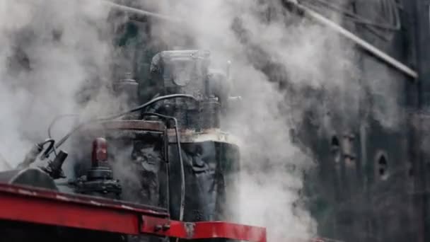 Vintage Steam Train Locomotive Pair Locomotive Train Leaking Smoke Steam — Video