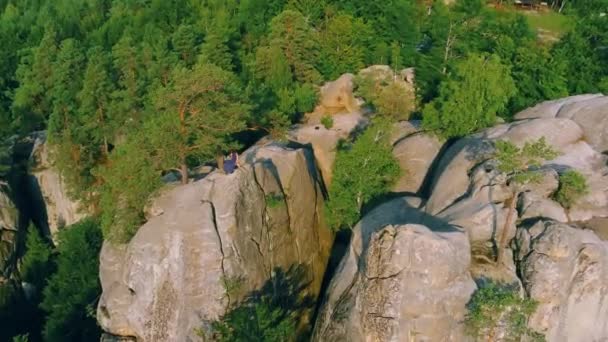 Letecká Fotografie Krásná Divoká Středověká Žena Modrých Šatech Propletené Peří — Stock video