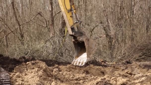 Working Backhoe Digging Ground Construction Site Excavator Bucket Teeth Delve — Stockvideo