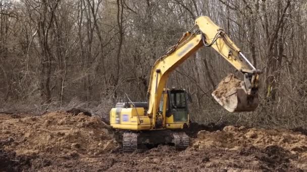 Construction Equipment Heavy Yellow Excavator Folded Boom Excavator Heavy Machinery — Stockvideo