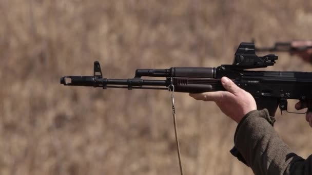 Machine Gun Being Used Man Shooting Range Order Shoot Target — Αρχείο Βίντεο