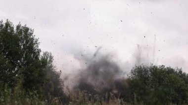 Flames, smoke from large explosion fireball, realistic fire explosion, time bomb, timer counting down to detonation, dynamite, black sphere bombs and dynamite bomb, naval detonate weapon