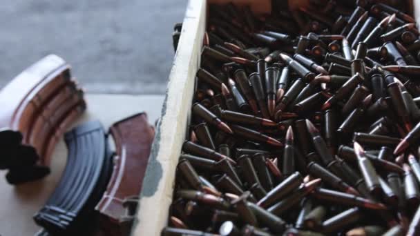 Large Army Box Contains Military Ammunition Cartridges Ammunition Stores — Vídeos de Stock