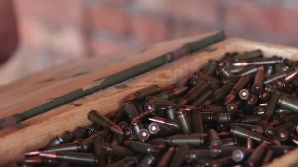 Ak47口径为7 62口径的弹药 枪支犯罪 战争子弹武器 弹壳弹药 关闭弹壳弹药 — 图库视频影像