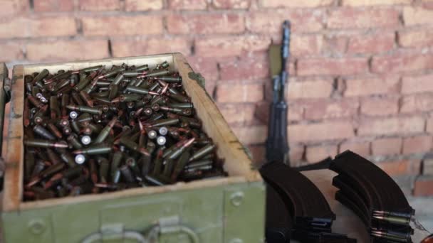 Ak47弹药 军用弹药 弹药筒和弹药箱 — 图库视频影像