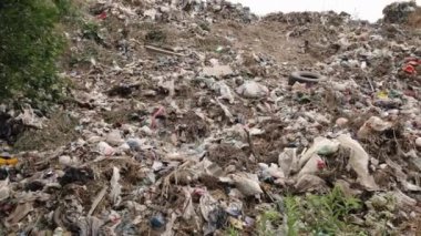 Yiyecek atıklarının atıldığı bir çöplük, çöplük ya da çöp yığını, kirlilik ve büyük çöp yığınları..