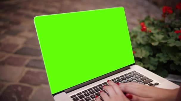 Χρησιμοποιώντας Τον Πράσινο Υπολογιστή Οθόνης Δημιουργικοί Άνθρωποι Μπορούν Βάλουν Θέλουν — Αρχείο Βίντεο