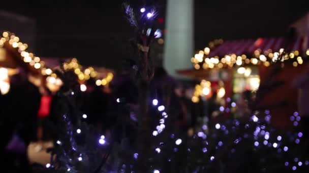 Vervagende Achtergrond Duitse Kerstmarkt Berlijnse Gendarmenmarkt Winter Advent Fair Decoration — Stockvideo