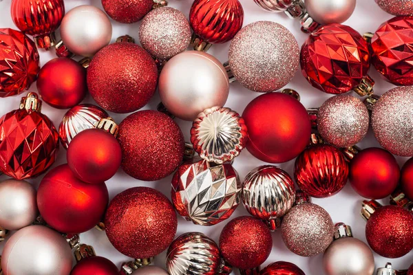 Christmas Decorative Balls White Background Top View Flat Lay — Stock Photo, Image