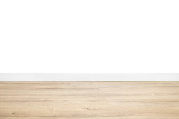 Фон с пустой белой стеной с деревянным полом с большим пространством для рекламы или текста 