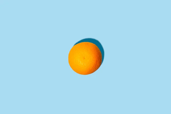 Laranja Fresca Sobre Fundo Azul Vista Superior Flat Lay — Fotografia de Stock