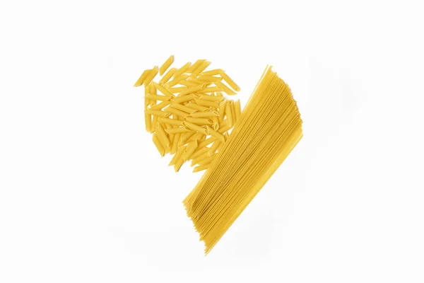 Torr Pasta Lång Spaghetti Vit Bakgrund Ovanifrån Platt Banderoll — Stockfoto