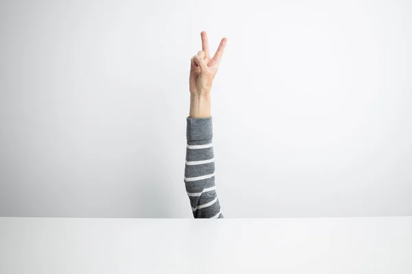 Female Hand Showing Gesture Victory Peace White Background White Background — Stock Photo, Image
