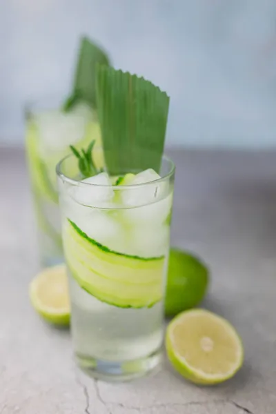 Cocktail Alcoholische Drank Met Groene Komkommer Tonic Met Limoen — Stockfoto