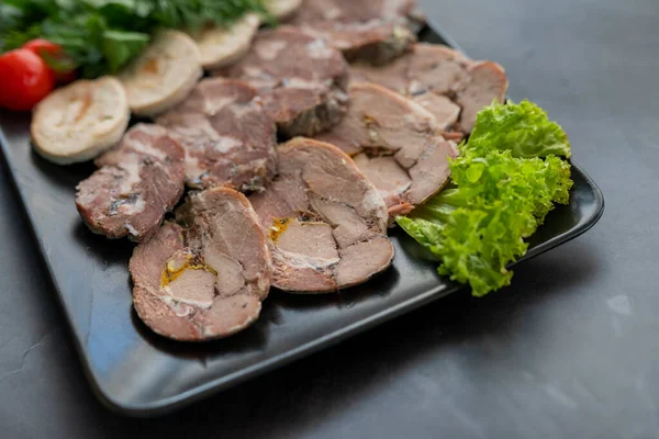 Slicing Pork Beef Meat Plate — Stock Photo, Image