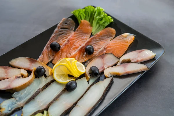 Assorted Appetizer Pieces Fish Plate — Stock Photo, Image