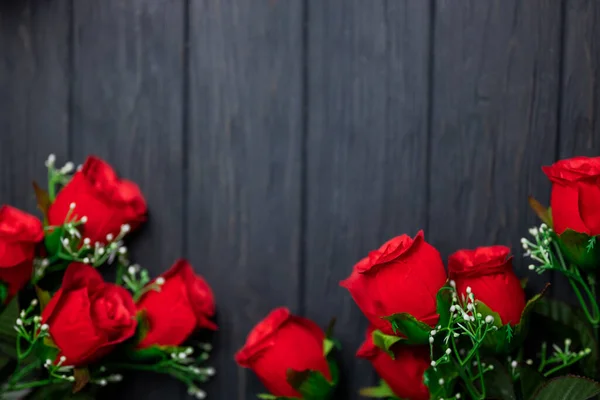 Flowers Blushing Rose Wooden Boards Copy Space Holiday — Fotografia de Stock