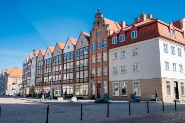 1 Eylül 2020, Gdansk Polonya, eski kasabadaki güzel renkli evler