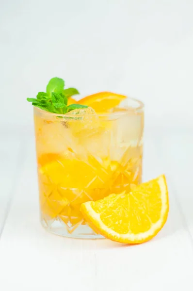 Delicious Refreshing Cocktail Drink Alcohol Orange Mint Leaf — 스톡 사진