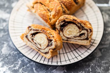 delicious sweet pastry roll stuffed with fruit