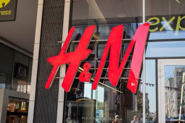 Poland Wroclaw, February 14, 2021, logo signage of a clothing store in the hm shopping center