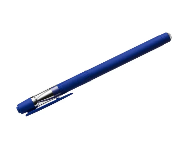 Blauwe Plastic Pen Met Een Gesloten Dop Geïsoleerd Een Witte — Stockfoto