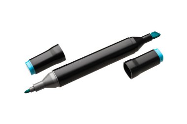 Açık kapaklı beyaz arka plan çizimi için mavi ve siyah çift taraflı işaret. Mükemmel rötuş. Yakın plan..