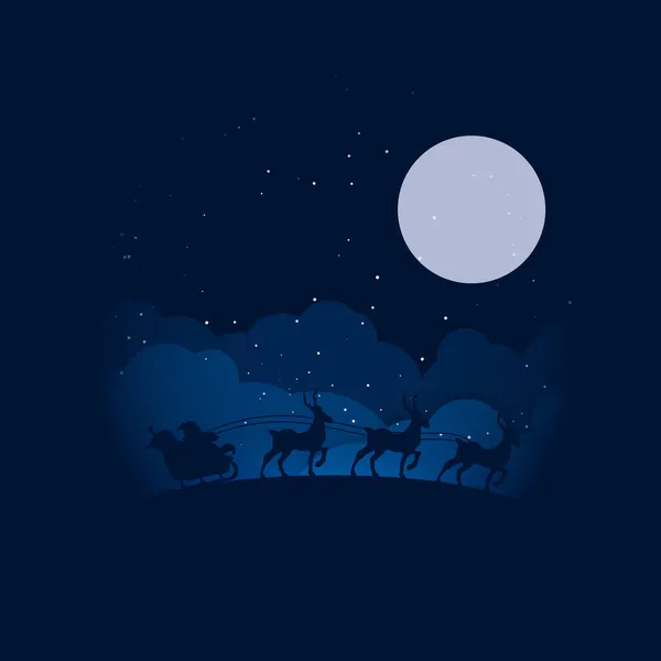 Silueta ilustración de Santa Claus conduciendo su trineo con la luna como el vector de fondo EPS — Archivo Imágenes Vectoriales