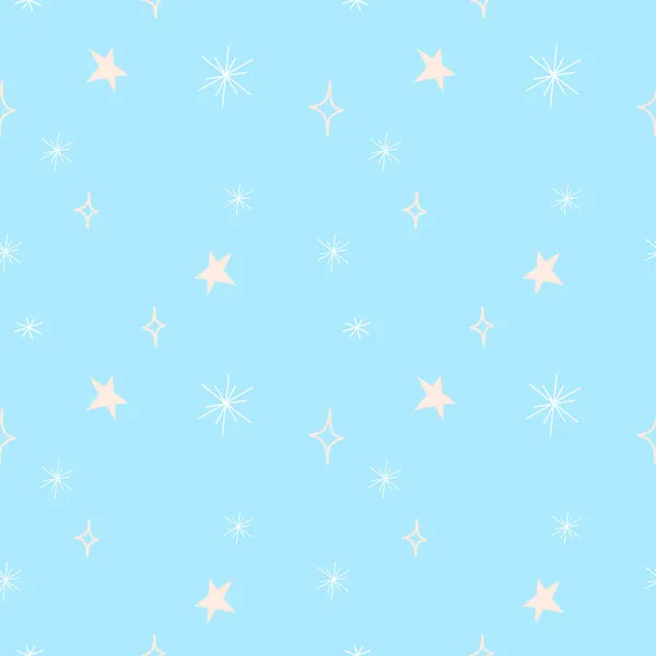 Vector sin costura dibujado a mano patrón de nieve simple. Fondo de invierno con nevadas y estrellas EPS ilustración — Archivo Imágenes Vectoriales