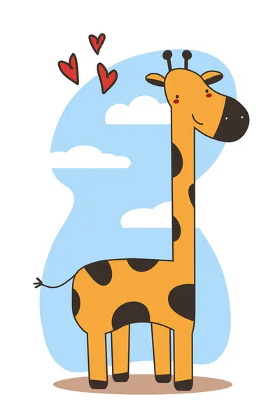 キリンの漫画のキャラクター 自然の背景に分離したベクトル図 — ストックベクタ