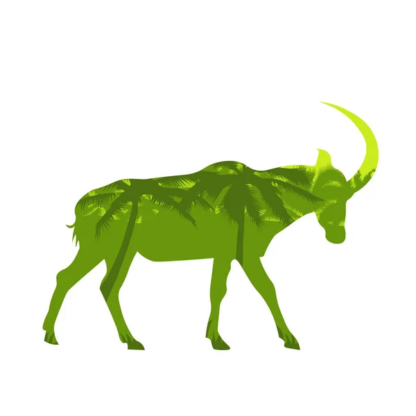 Desenho de antílope ilustração vetorial, silhueta com savana africana e céu colorido. Modelo de conceitos de design de logotipo de antílope criativo, símbolo de ícone EPS —  Vetores de Stock