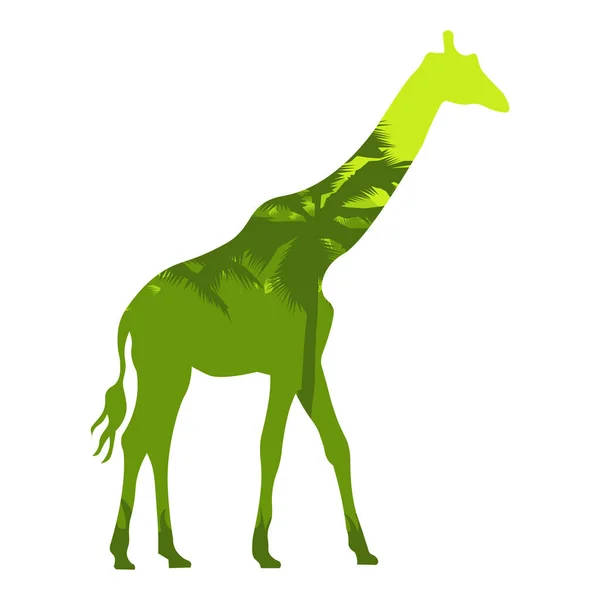 Векторная иллюстрация силуэт жирафа с африканской саванной и красочным небом.. изолированный белый фон. Профиль иконки Giraffe бокового вида. EPS — стоковый вектор