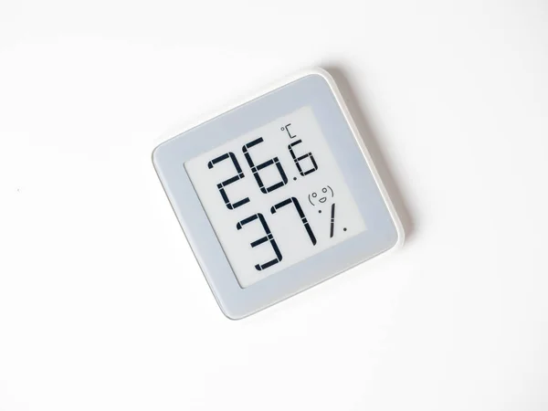 Home Weather Station Standing White Background Modern Device Screen Showing Stock Image