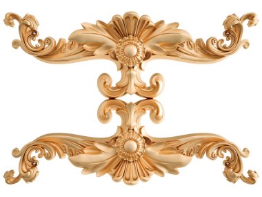 Beyaz arkaplandaki altın süslemeler kusursuz desen. Lüks oymacılık. İzole edilmiş. 3d illüstrasyon