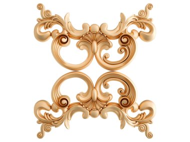 Beyaz arkaplandaki altın süslemeler kusursuz desen. Lüks oymacılık. İzole edilmiş. 3d illüstrasyon