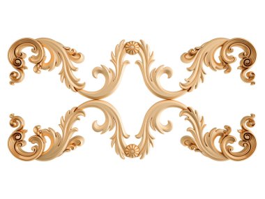 Beyaz arkaplandaki altın süslemeler kusursuz desen. Lüks oymacılık. İzole edilmiş. 3d illüstrasyon