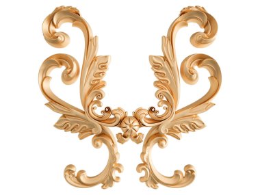 Beyaz arkaplandaki altın süslemeler kusursuz desen. Lüks oymacılık. İzole edilmiş. 3d illüstrasyon