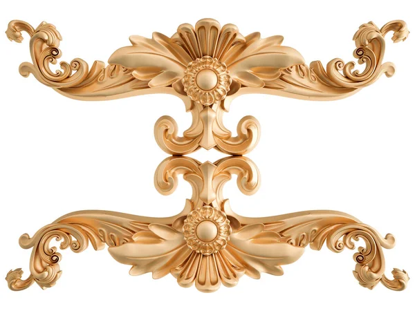 Segmentos Ornamentais Dourados Padrão Sem Costura Fundo Branco Decoração Escultura — Fotografia de Stock