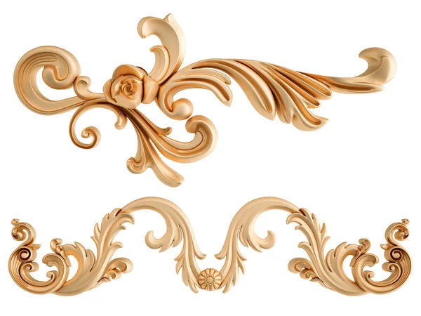 Beyaz arkaplandaki altın süslemeler kusursuz desen. Lüks oymacılık. İzole edilmiş. 3d illüstrasyon