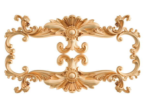 Золотые декоративные сегменты плавно узор на белом фоне. роскошные украшения для резьбы. Изолирована. 3D иллюстрация
