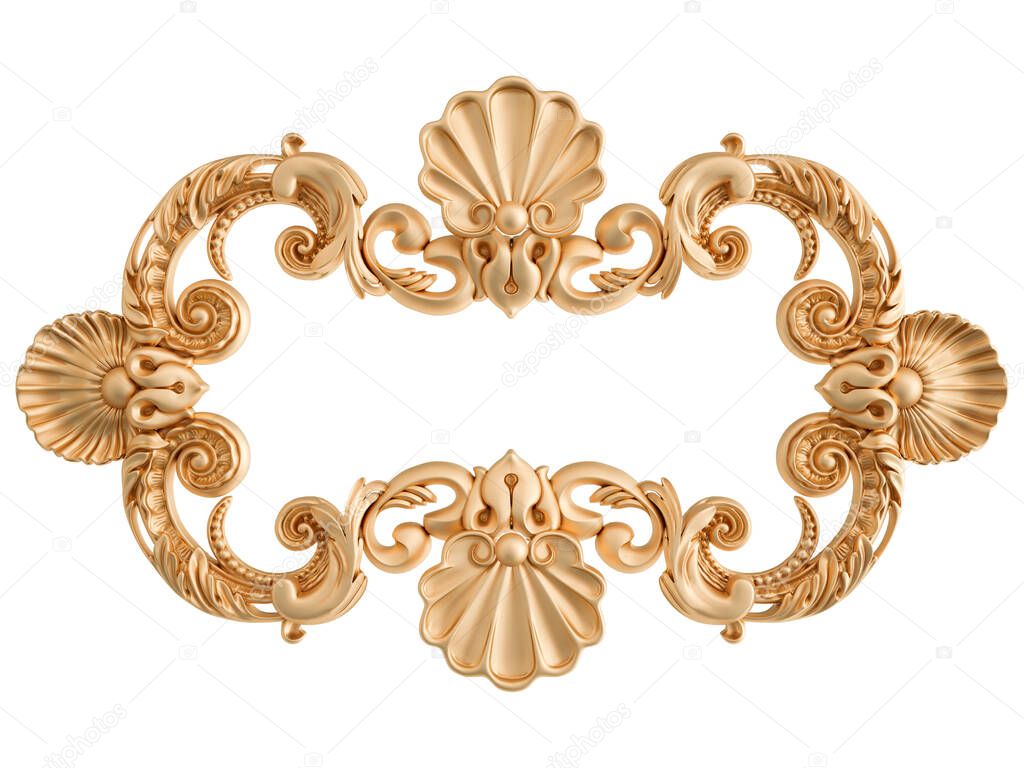 Golden ornamental segments seamless pattern on a white background. luxury carving decoration. Isolated. 3D illustration