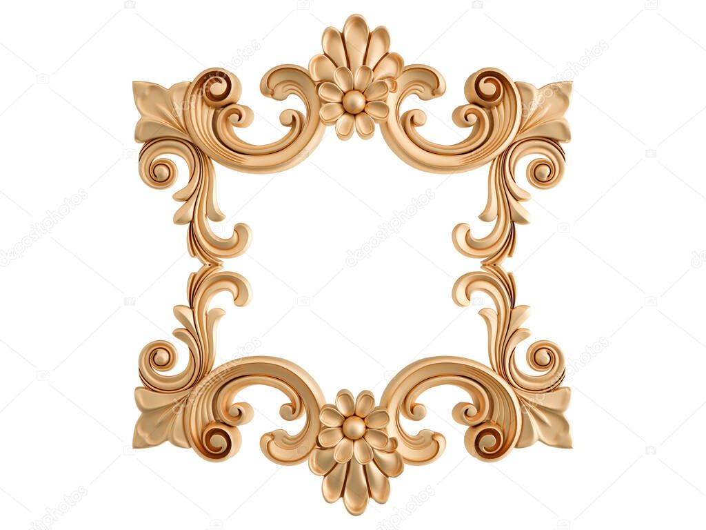 Golden ornamental segments seamless pattern on a white background. luxury carving decoration. Isolated. 3D illustration