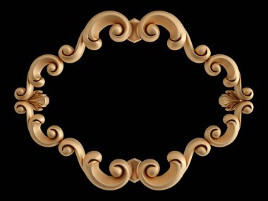 Altın süslemeler, siyah arka planda kusursuz desenler. Lüks oymacılık. İzole edilmiş. 3d illüstrasyon