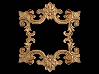 Altın süslemeler, siyah arka planda kusursuz desenler. Lüks oymacılık. İzole edilmiş. 3d illüstrasyon