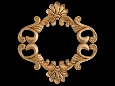 Altın süslemeler, siyah arka planda kusursuz desenler. Lüks oymacılık. İzole edilmiş. 3d illüstrasyon