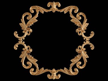 Altın süslemeler, siyah arka planda kusursuz desenler. Lüks oymacılık. İzole edilmiş. 3d illüstrasyon