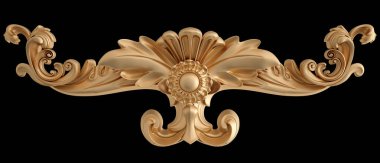 Altın süslemeler, siyah arka planda kusursuz desenler. Lüks oymacılık. İzole edilmiş. 3d illüstrasyon