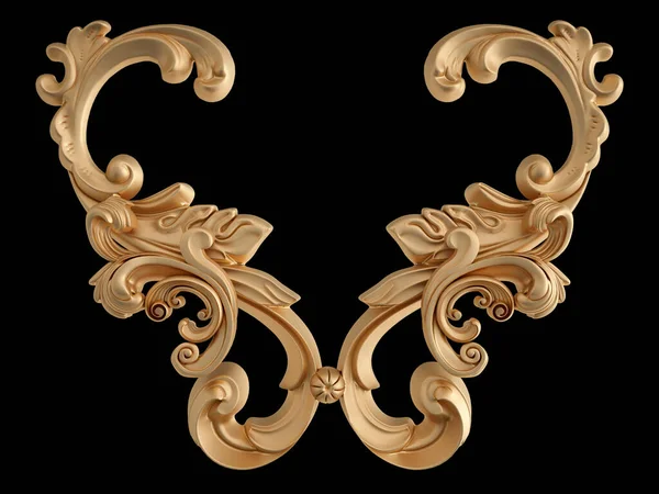 Goldene Ornamentsegmente Nahtloses Muster Auf Schwarzem Hintergrund Luxus Schnitzdekoration Vereinzelt — Stockfoto