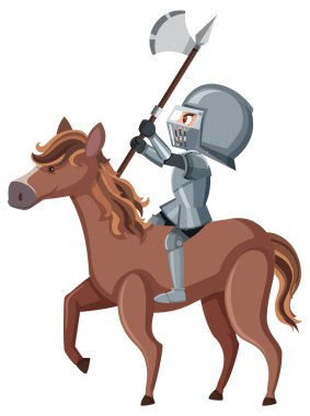 Beyaz arkaplanda ata binen at çizgi film karakteri