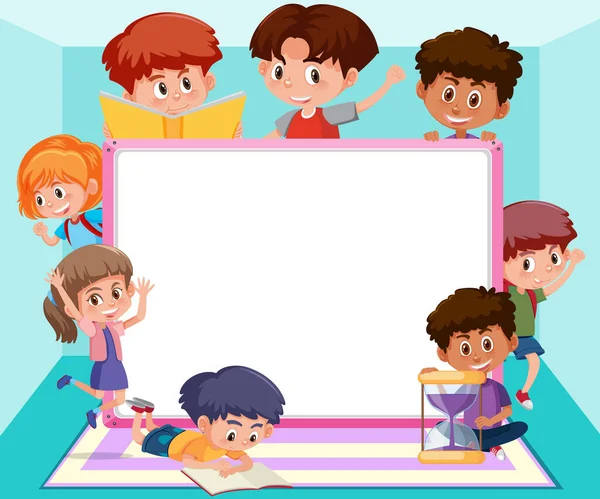 Tablero Vacío Con Ilustración Personajes Dibujos Animados Para Muchos Niños — Vector de stock